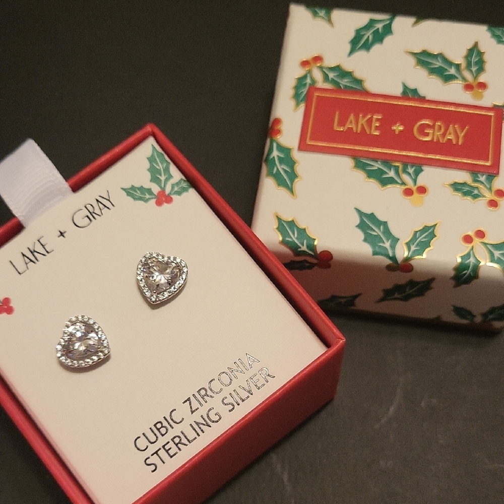 Sterling Silver Cubic Zirconia Heart Earrings Bnib  Ty LA